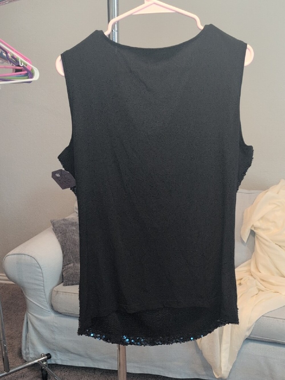 Calvin Klein Black Sequin Tank Top with Blue Sparkle - Picture 5 of 5
